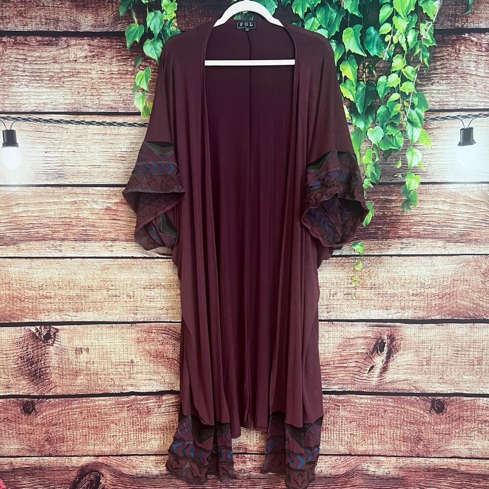POL Duster Cardigan Sweater One Size Plus Size Long Embroidered Berry Purple